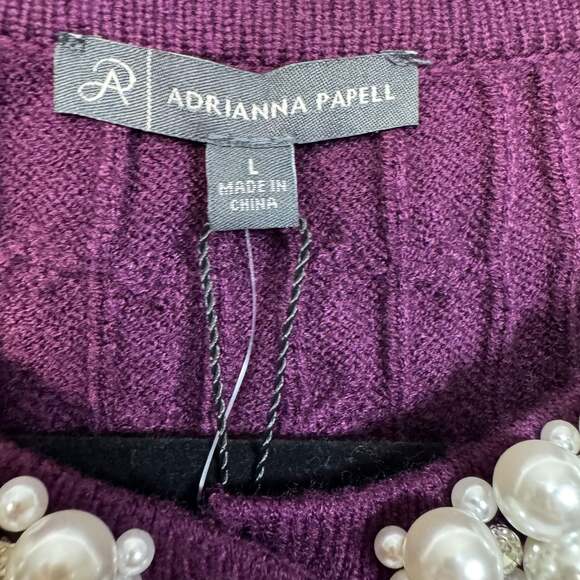 Adrianna Papell Cable Long Sleeve Cardigan Sweater with Pearl Buttons and Pearl - Picture 5 of 9